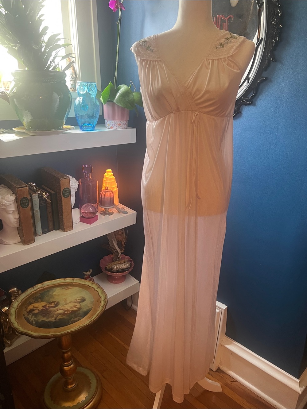 Sheer Peachy Pink Long Slip Nightgown